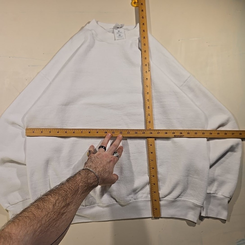Vtg Fruit Of The Loom XL Sweatshirt White Crewneck Blank USA Made Stains Wear 90 - Picture 7 of 12